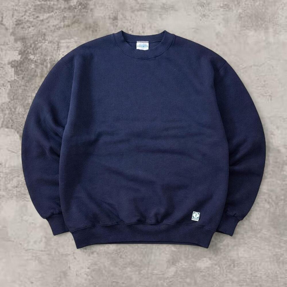 Tultex Navy Hoodie USA Made Distressed Blank Sweatshirt Boxy XL Crewneck Faded